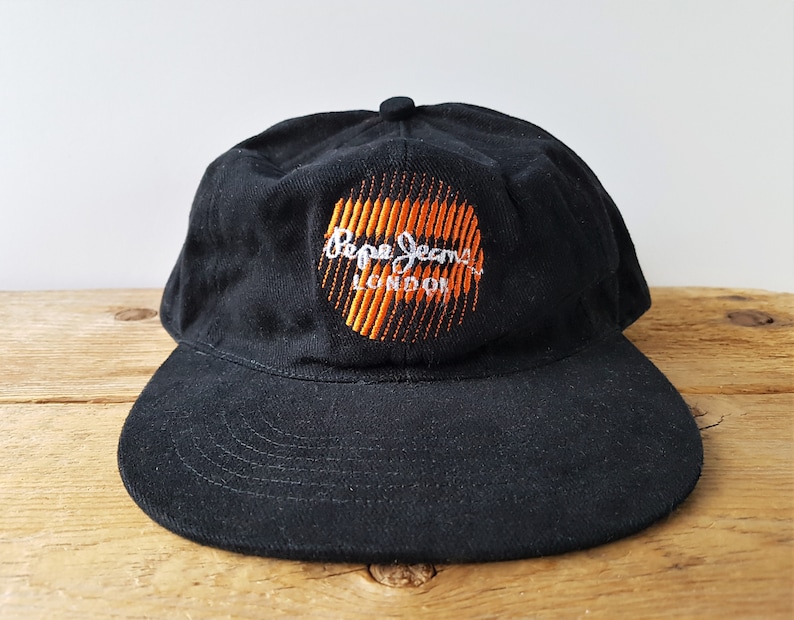 Vintage 90s PEPE JEANS LONDON Strapback Hat Low Profile Unstructured Cotton Baseball Dad Cap Fersten Embroidered Orange P Logo