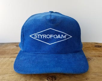 Boné Snapback Vintage Anos 80 em Isopor com Veludo Cotelê - Azul - Boné de Beisebol Retrô com Aba Reta - Logotipo Promocional da Dow Chemical Company - Boné KP Anos 80