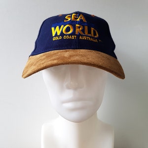 Vintage 90s SEA WORLD Gold Coast Australia 1995 Hat - Suede Bill Adjustable Hook & Loop Baseball Dad Cap - Official Sea World Property Trust