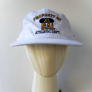 Vintage 90s CALiFORNiA GOLDEN BEARS Strapback Dad Hat Property of UC Athletic Dept. Deadstock Global Caps 1994 NcAA Varsity xL Heather Cap