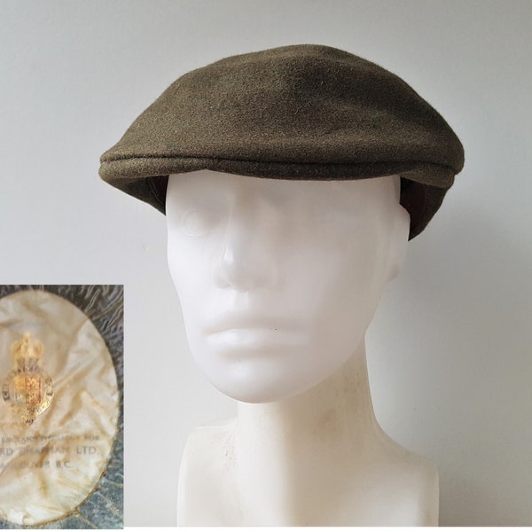 vintage 70's CHRISTYS' LONDON Cabbie Hat Olive Fur Felt Newsboy Cap England Made Specially for Edward Chapman Ltd Vancouver Clothing Shop