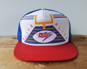 Rare Vintage 1982 Chicago BLITZ Defunct USFL Trucker Hat Snapback Blue Mesh Sports Cap Deadstock US Football League Official Licensed