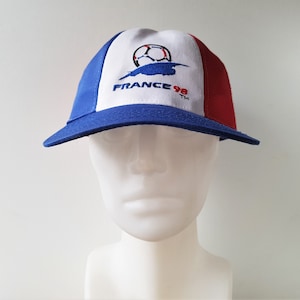 Vintage Frankreich 98 World Cup Fifi Snapback-Hut - 3-farbiges Windrad - offizielle ISL lizenzierte Fußballmütze - 1998 Deadstock bestickter Hut