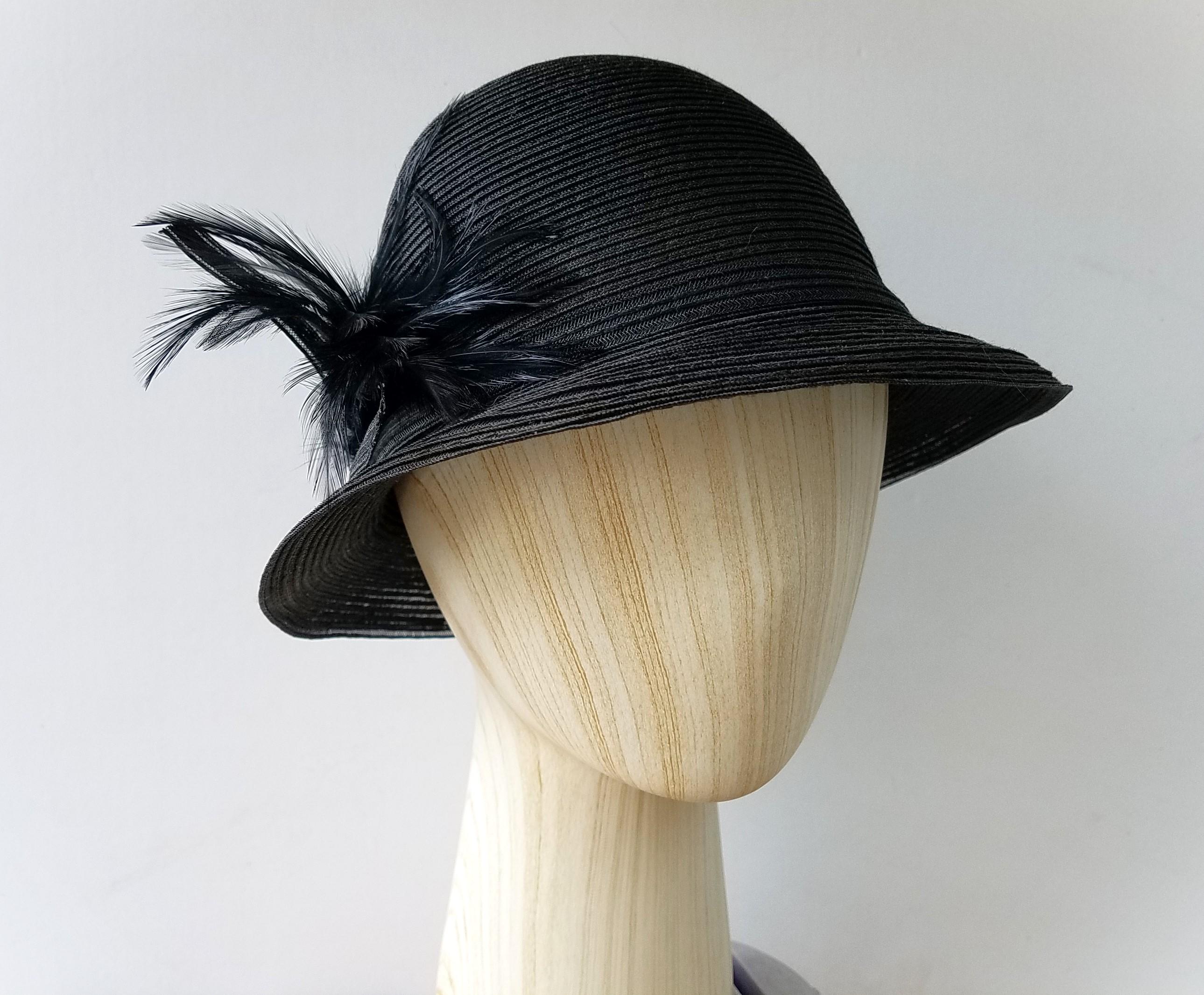 M’sieu Leon light pastel mint green black ribbon feather felt  fedora hat M main image 2