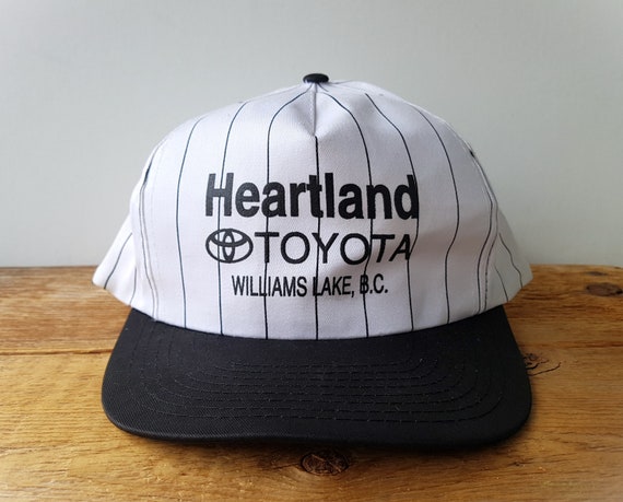 Vintage 90s Heartland Toyota Williams Lake Pinstripe Snapback Hat - Car Truck Dealership Promo Trucker Baseball Cap - AJM Headwear Ballcap