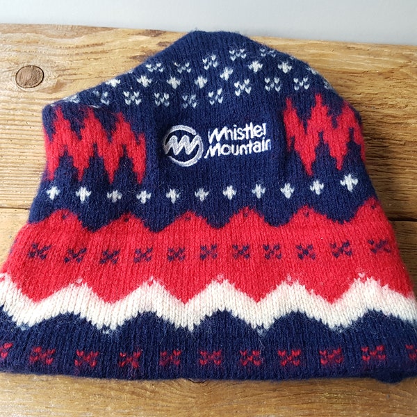 Vintage WHISTLER MOUNTAIN Skiing Toddler Kids Size Murray Merkley Toque Knit Winter Ski Hat Pure Virgin Wool Canada Retro Nordic Beanie Cap