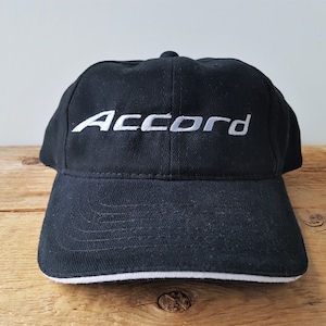Vintage HONDA ACCORD Low Profile Gen Z Logo Hat Deadstock One Size Sandwich Bill Baseball Cap Automobile Spell Out AJM Hook & Loop Ballcap