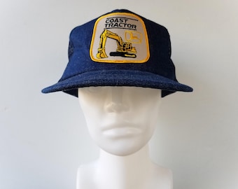 Vintage 80s Coast Tractor JOHN DEERE Denim Trucker Snapback Hat - Patch Mesh Baseball Cap - Original Headline Headwear AJM Rare Ballcap