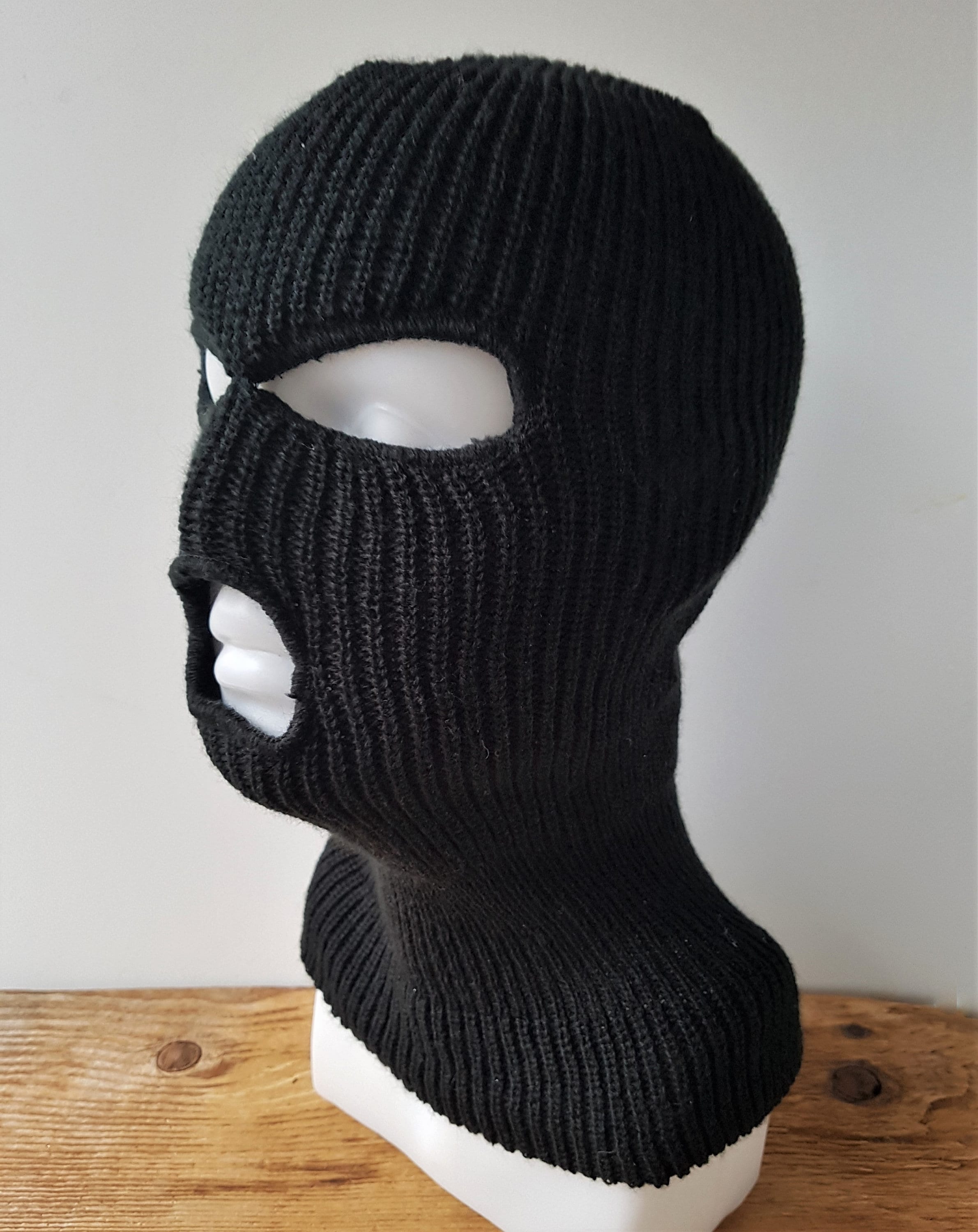 Vintage Balaclava Black Knit Ribbed Winter 3 Hole Ski Mask - Etsy
