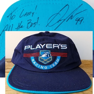 Vintage 90s GREG MOORE #99 Signed PLAYER&#39;S Racing Team Strapback Hat - Molson Indy Vancouver Champ Car Cart Racer Autographed Baseball Cap