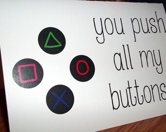 Funny Anniversary Card, "You Push All My Buttons", Gamer Anniversary Card, Homemade Greeting Card