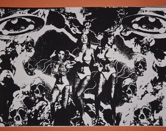 psychedelic Silkscreen print gothic,limited edition screen print,Silkscreen poster