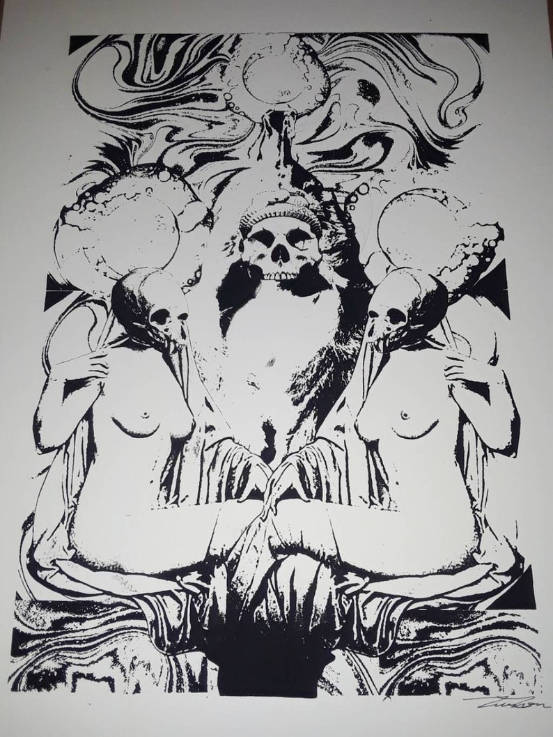 psychedelic Silkscreen  print gothic,limited edition screen print,Silkscreen poster