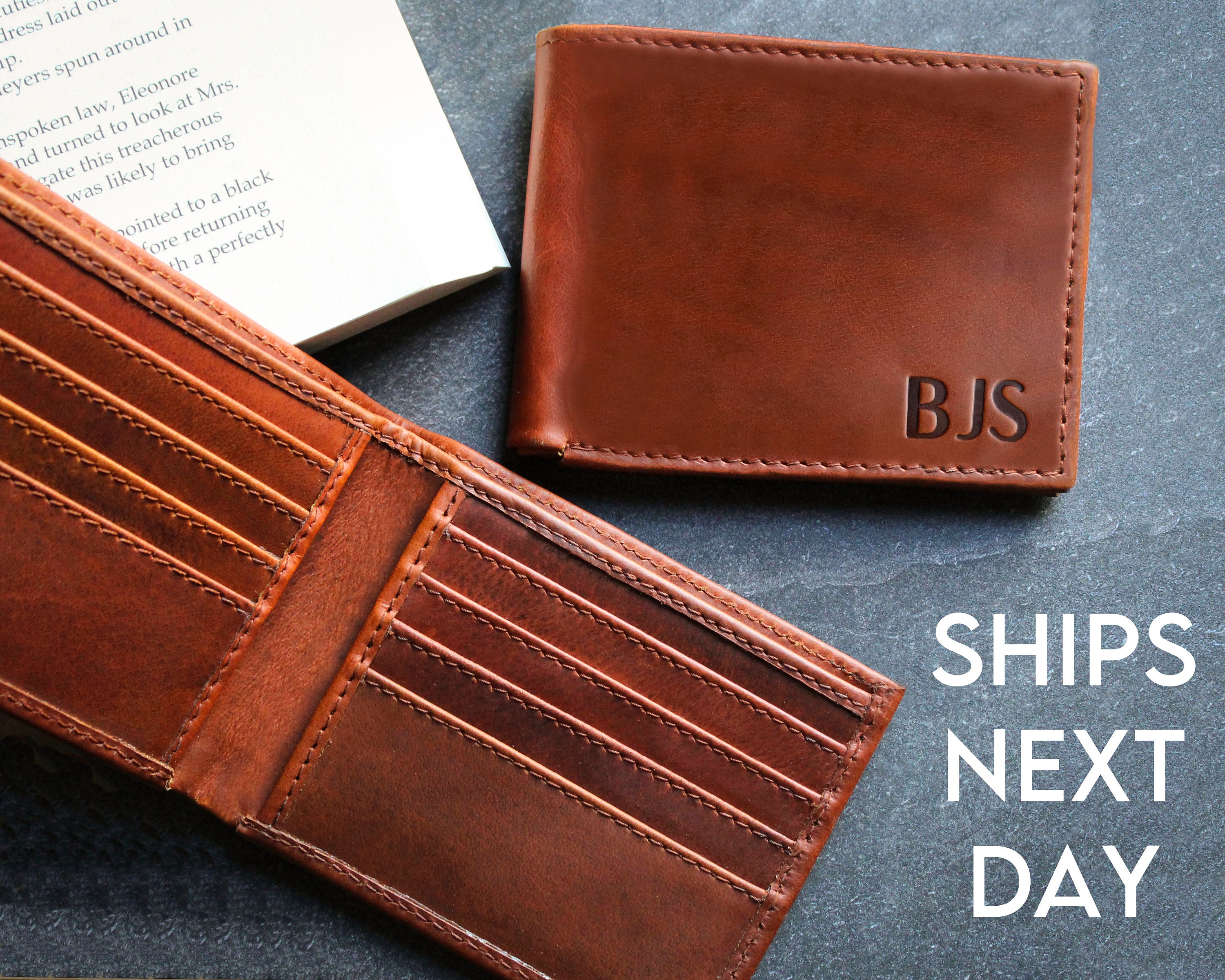 Wallet Brown Trifold - RFID Lining - Personalized Men's Leather Wallet with  Engraved Monogram