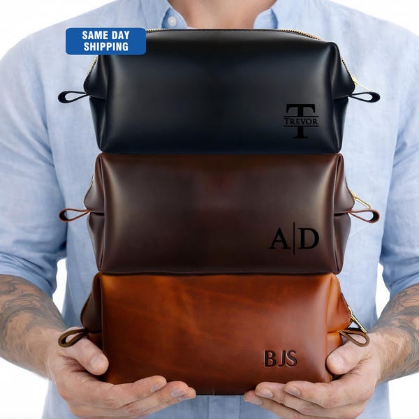 X.L Personalized Dopp Kit Leather Third Anniversary Gifts For Mens Leather Toiletry Bag Mens Christmas Gifts For Men Birthday Gift For Him