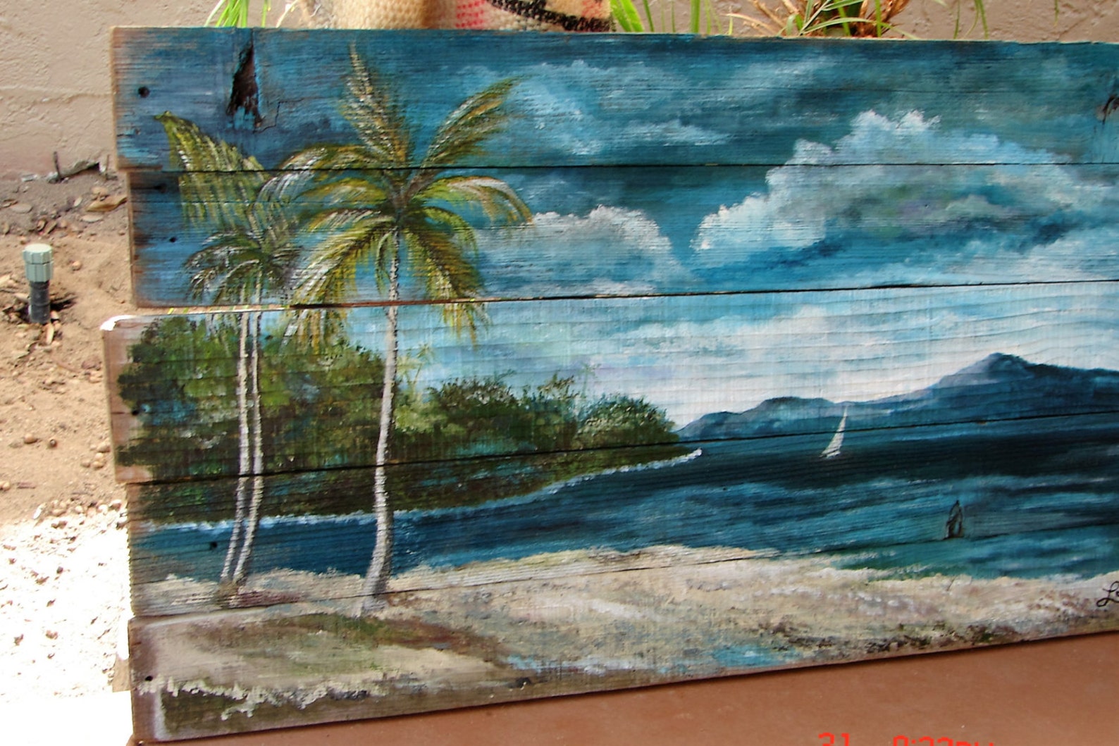 Reclaimed Wood Wall Art Tropical Ocean Beach Seascape Palm Trees