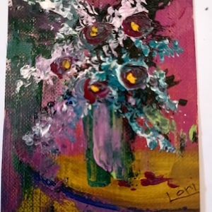 ACEO original Hand Painted acrylic abstract floral.  Signed by artist