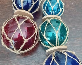 Glass Fishing Floats On a Rope 6- Nautical Decor- Multi Color Like New