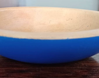 Vintage Small Wooden Munsing Bowl Upcycled Painted Ink Blue