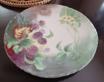 Antique Porcelain Hand Painted Decorative Plate 9" Lavender Purple Berries Bavaria