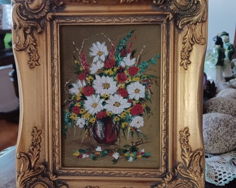 Beautiful Small Acrylic Red and White Floral with Exquisite Gold ornate Wooden Frame 5x7