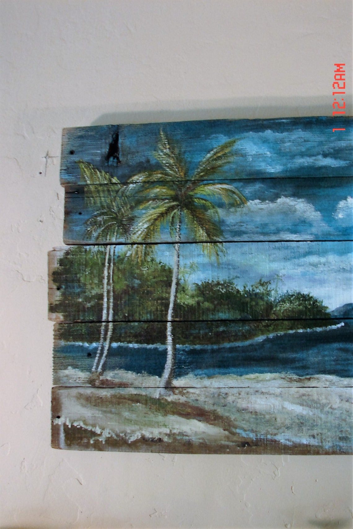 Reclaimed Wood Wall Art Tropical Ocean Beach Seascape Palm Trees