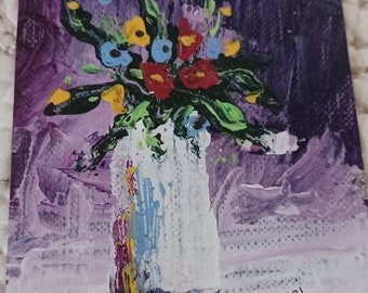 Original acrylic ACEO FLORAL knife  painting by Lori