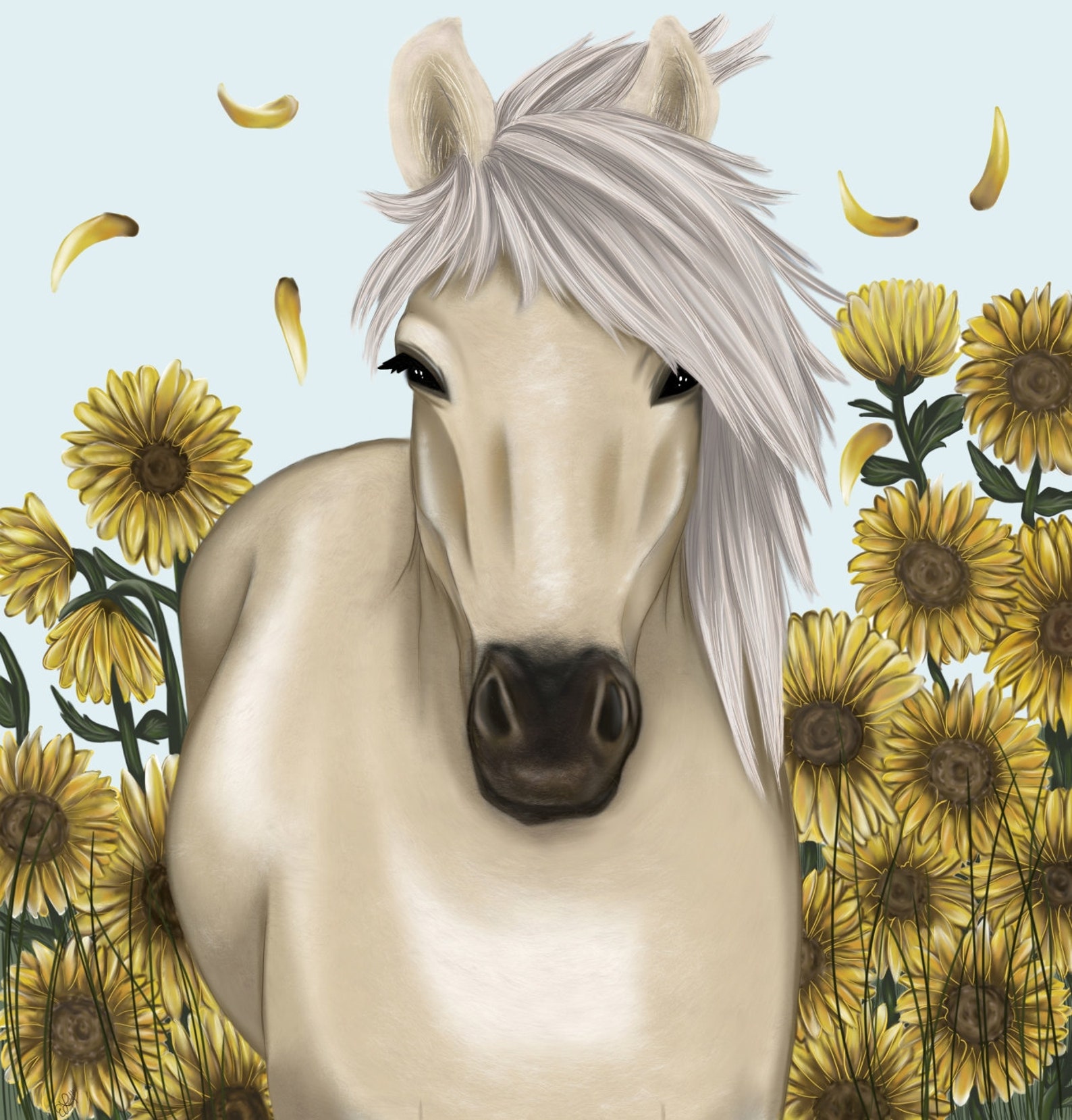 Sunflower Garden Horse Farm Country Canvas Art Print Etsy