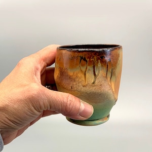 Studio Pottery Yunomi Tea Cup: Drip Glaze Stoneware by Meira Mathison