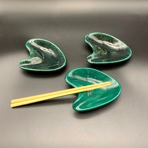 Dipping Bowls Set of Three Vintage Porcelain Chopstick Rests Japanese Style Dishes Wasabi Dishes Soy Sauce Dishes Green Dishes