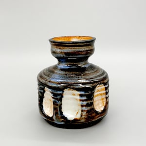 Mid-Century Posy Vase Llangollen Pottery: Modern Dimpled Earthenware Vase
