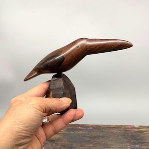 Wooden Toucan Vintage Hand Carved Cocobolo Wood Toucan Retro 1960s Mid-Century Bird Carving Toucan Ornament South American Hand Crafted