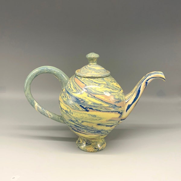 Vintage Studio Pottery Teapot, Modern Agateware Pottery, 700ml Capacity