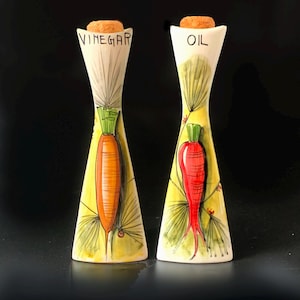 Vintage Italian Art Pottery by Mancioli Oil and Vinegar Drizzlers Porcelain Modernist Mid-Century Italian Ceramics