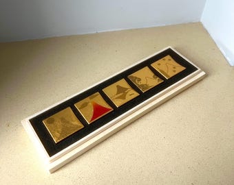 Set of Five Hakuichi Gold-Plated Chopstick Rests Impressed with Different Views of Mount Fuji Boxed
