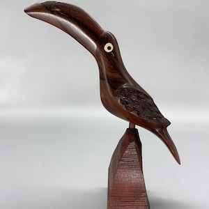 Wooden Toucan Vintage Hand Carved Brazilian Rosewood Toucan Retro Mid-Century Bird Carving Toucan Ornament 1960s Bird Carving