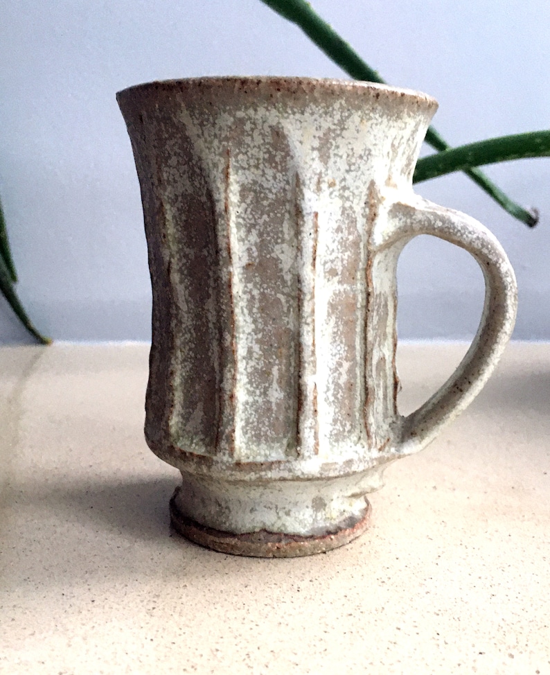 Vintage Marked on base Studio Pottery Unique Stoneware CoffeeTea CupMug Ribbed Design Tactile Style