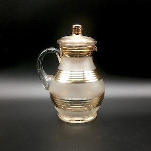 Mid-Century Glass Jug Deco Style Gilded Glass Lidded Jug 1960s Modernist Style