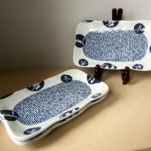 Japanese tableware, Mino ware, Mitsumine, Set of 3 Rectangular Sushi Serving Dishes Plates