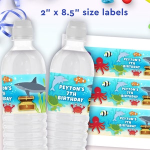 Etiquetas para botellas de agua con temática de animales del océano / Etiquetas para botellas de agua para fiestas bajo el mar / Plantilla editable