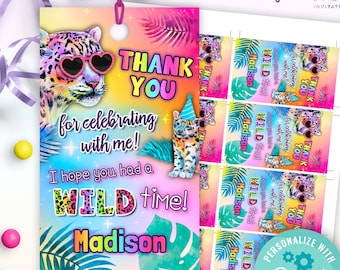 rainbow leopard party animals favor tag | cute leopard birthday thank you tag | girls wild safari gift bag tags printable template