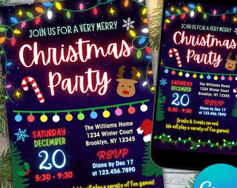 Christmas party invitation editable with Canva | easy to edit Christmas party flyer and mobile invite templates