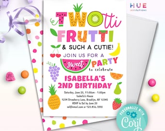 TWOtti frutti 2nd birthday invitation instant download | twotti fruity invitation tutti frutty tropical summer fruit second birthday invite