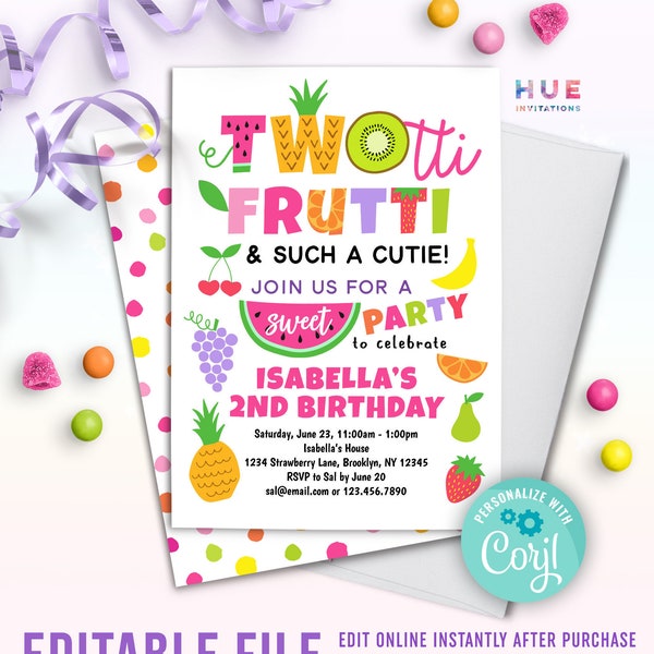 TWOtti frutti 2nd birthday invitation instant download | twotti fruity invitation tutti frutty tropical summer fruit second birthday invite