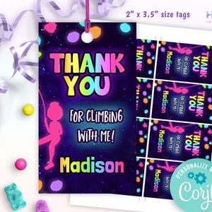 rock climbing birthday party favor tags | girls rock climbing birthday thank you tag | rock climbing birthday gift bag tag template
