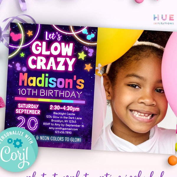 Glow Crazy Birthday Invitation Etsy
