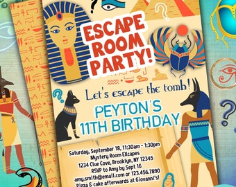 uitnodigingen voor een escape room-feestje met thema uit het oude Egypte voor kinderen | Egyptisch graf escape room verjaardagsuitnodiging bewerkbare sjabloon voor meisjes en jongens