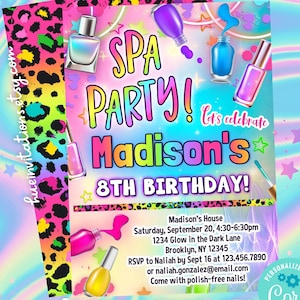 nail polish spa party invitation editable template | girls glam mani pedi birthday invite | leopard nail salon spa invite
