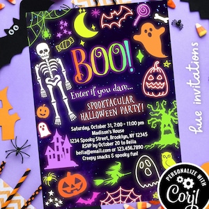 neon Halloween Party Einladungen | spooktacular Halloween Kostüm-Party einlädt Kinder gruselig Halloween lädt Neonfarben ein