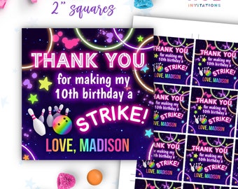 bowling birthday party favor tags EDITABLE TEMPLATE | girls strike bowling birthday thank you tag editable templates